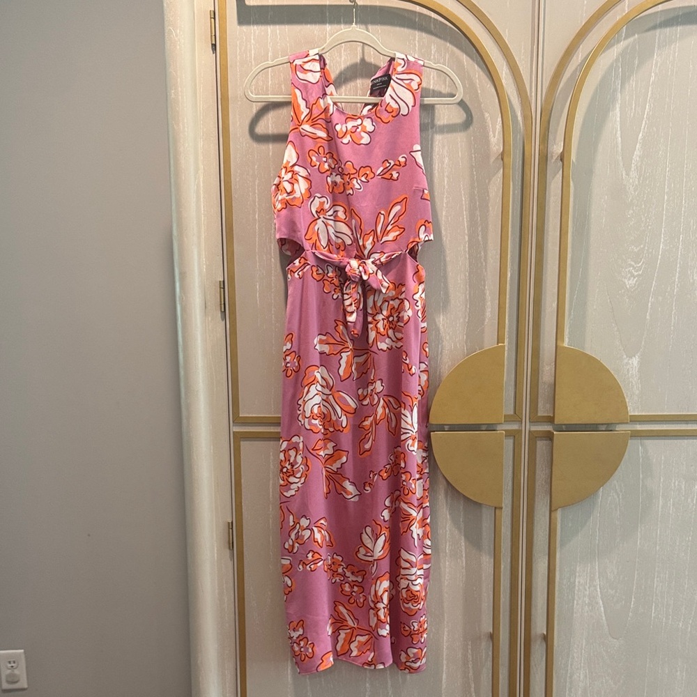 Floral Pink and Orange Sleeveless Dress